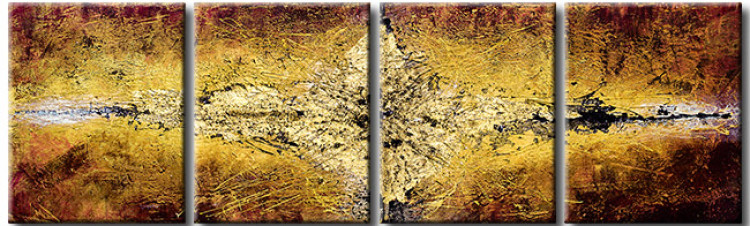 Canvas Art Print Illusion (4-piece) - Abstract tunnel with gold decoration 47777