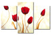 Canvas Art Print Red Tulips (3-piece) - Flower composition on a light background 48677