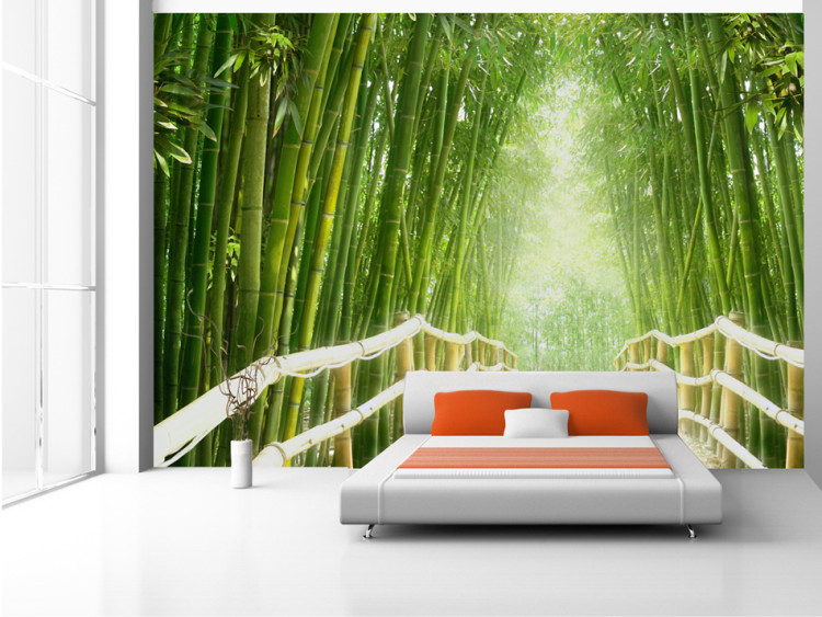 Wall Mural Tranquility of Nature - fantasy of a Chinese bridge among green bamboos 59777