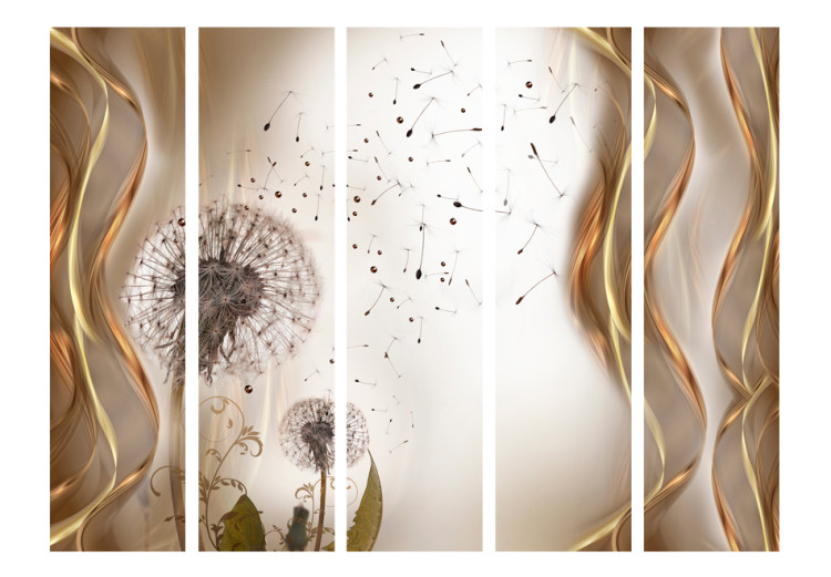 Folding Screen Fleeting Moments II - dandelion flowers on a background of undulating ornaments 95677 additionalImage 3