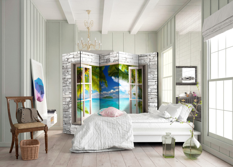 Folding Screen Island of Dreams II - stone texture window with a view of the sea and palm trees 95977 additionalImage 4