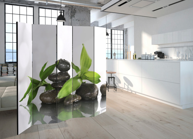 Room Divider Screen Source of Peace II - dark stones with water droplets and bamboo leaves 96077 additionalImage 2