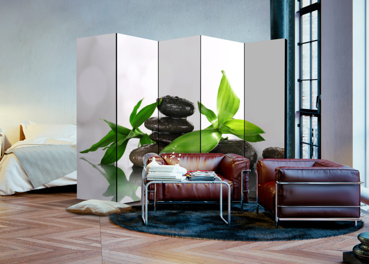 Room Divider Screen Source of Peace II - dark stones with water droplets and bamboo leaves 96077 additionalImage 4