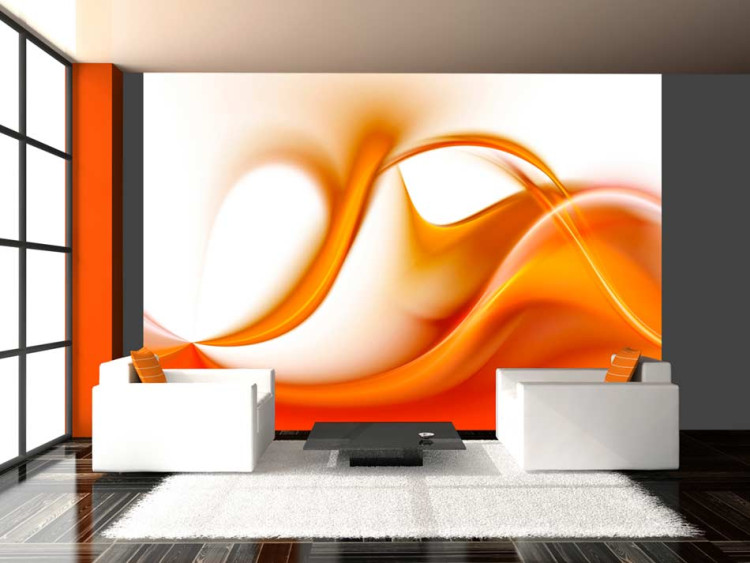 Photo Wallpaper Abstraction - orange waves with a blur effect on a solid background 96677