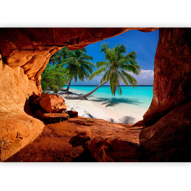 Photo Wallpaper Cave - landscape with tropical island and palm trees against a blue sky 96977 additionalImage 1