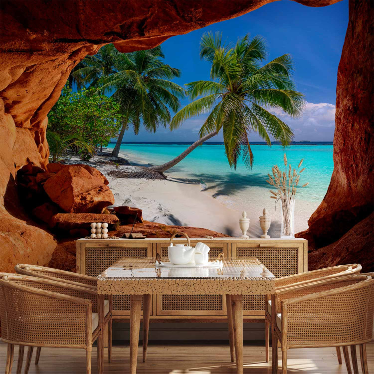 Photo Wallpaper Cave - landscape with tropical island and palm trees against a blue sky 96977 additionalImage 4