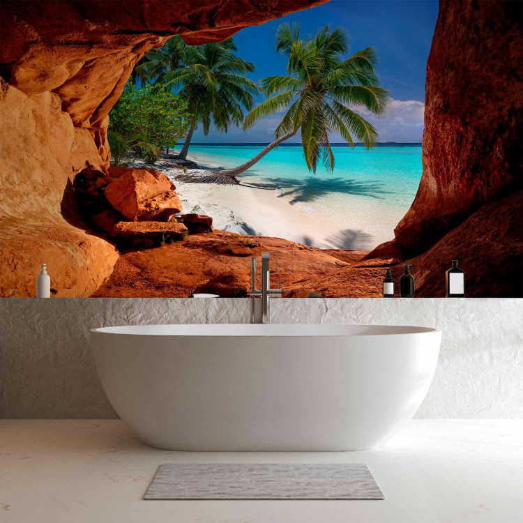 Photo Wallpaper Cave - landscape with tropical island and palm trees against a blue sky 96977 additionalImage 8