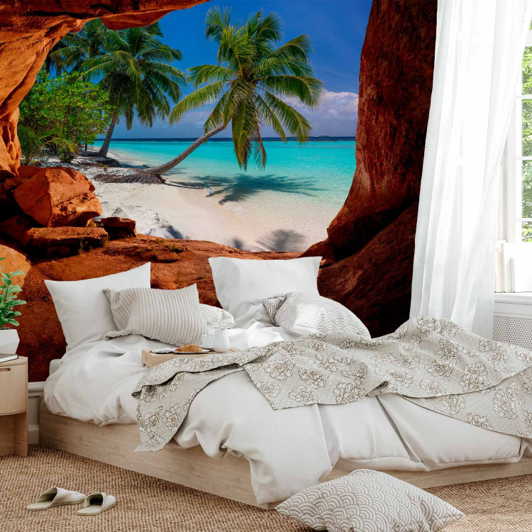 Photo Wallpaper Cave - landscape with tropical island and palm trees against a blue sky 96977 additionalImage 2