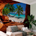 Photo Wallpaper Cave - landscape with tropical island and palm trees against a blue sky 96977