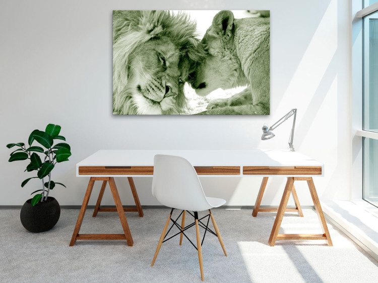 Canvas Art Print Whisper of Love - Romantic Animal Pair in Green Contrast 97577 additionalImage 3