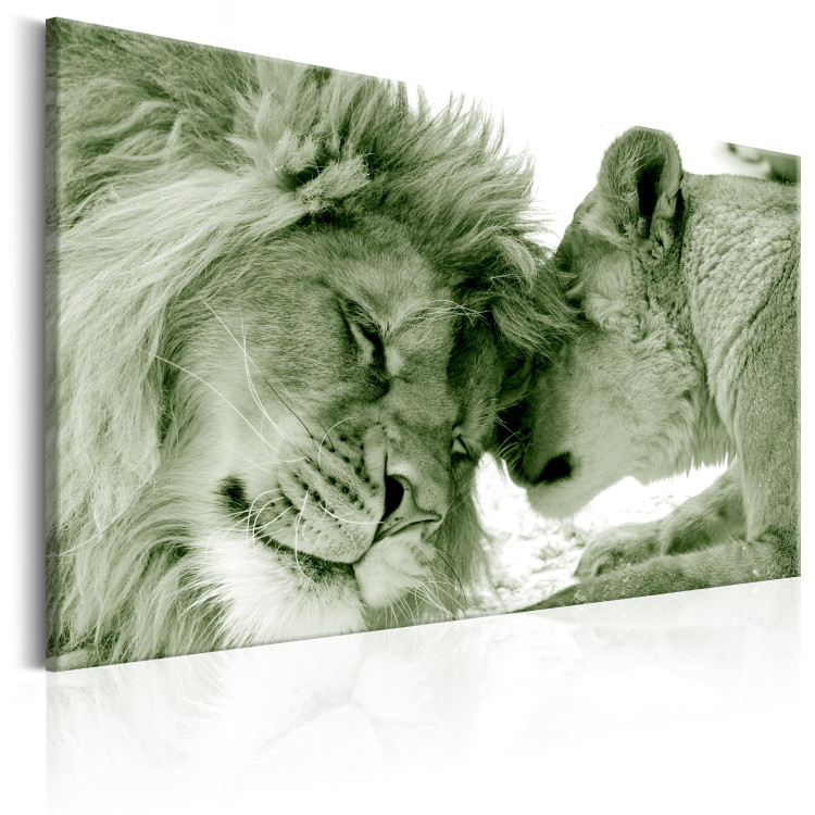 Canvas Art Print Whisper of Love - Romantic Animal Pair in Green Contrast 97577 additionalImage 2