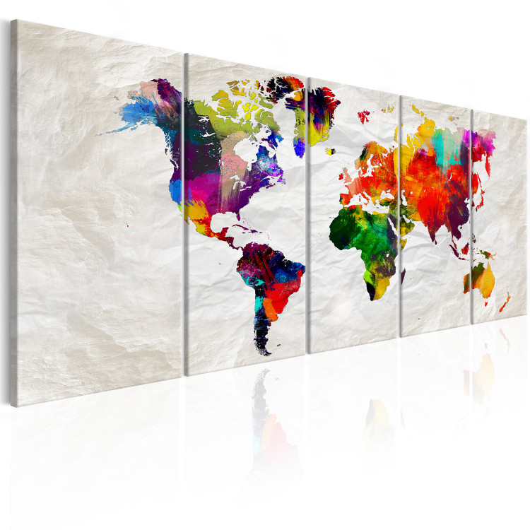 Canvas Art Print Crumpled Map (5-piece) - Colorful World Map on Paper Background 105187 additionalImage 2