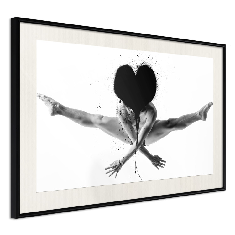 Poster Leap - black and white composition with a man with a heart instead of a face 115187 additionalImage 3