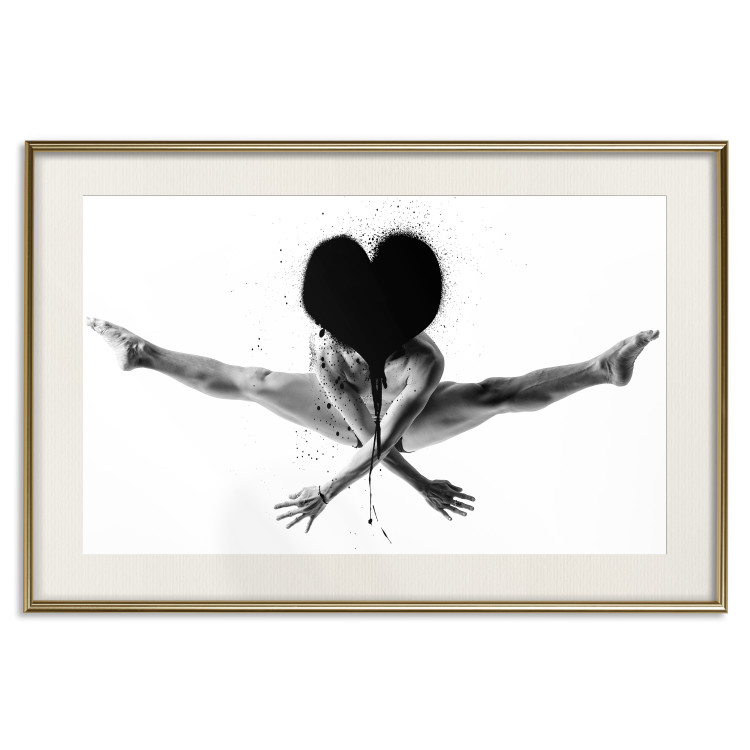 Poster Leap - black and white composition with a man with a heart instead of a face 115187 additionalImage 19