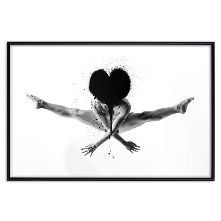 Poster Leap - black and white composition with a man with a heart instead of a face 115187 additionalImage 17