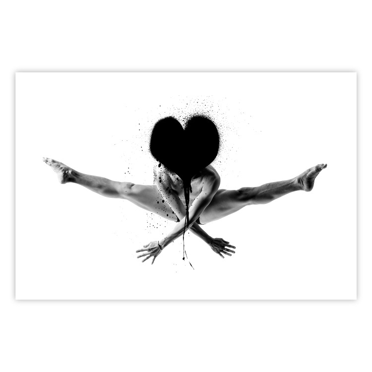Poster Leap - black and white composition with a man with a heart instead of a face 115187 additionalImage 19