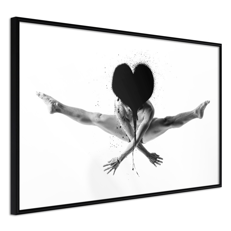 Poster Leap - black and white composition with a man with a heart instead of a face 115187 additionalImage 13