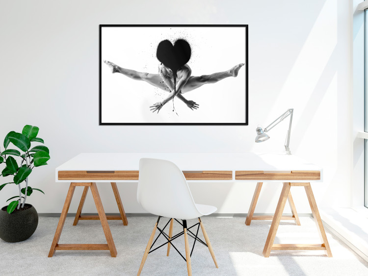 Poster Leap - black and white composition with a man with a heart instead of a face 115187 additionalImage 5