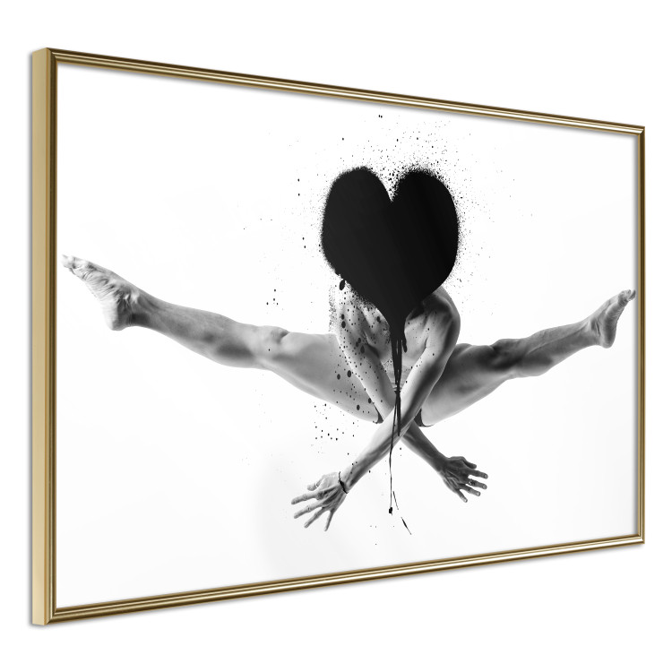 Poster Leap - black and white composition with a man with a heart instead of a face 115187 additionalImage 14