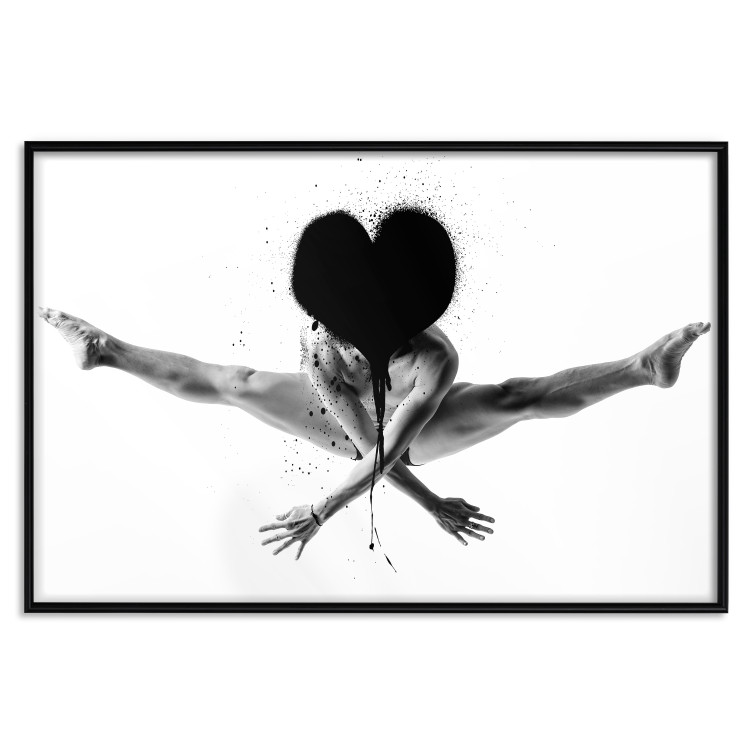 Poster Leap - black and white composition with a man with a heart instead of a face 115187 additionalImage 24