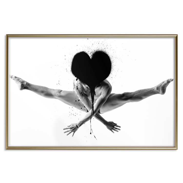 Poster Leap - black and white composition with a man with a heart instead of a face 115187 additionalImage 20