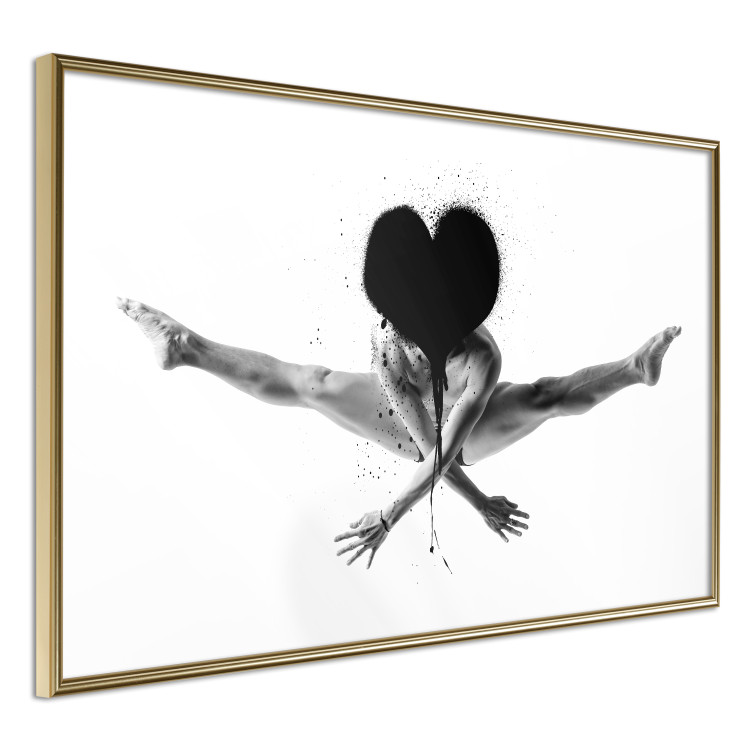 Poster Leap - black and white composition with a man with a heart instead of a face 115187 additionalImage 6