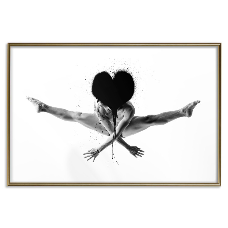Poster Leap - black and white composition with a man with a heart instead of a face 115187 additionalImage 16