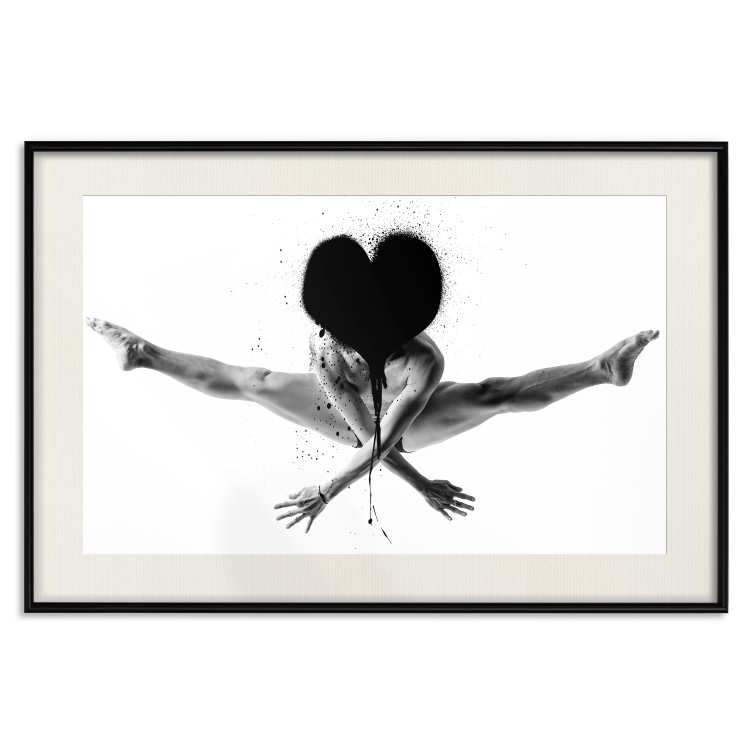 Poster Leap - black and white composition with a man with a heart instead of a face 115187 additionalImage 18