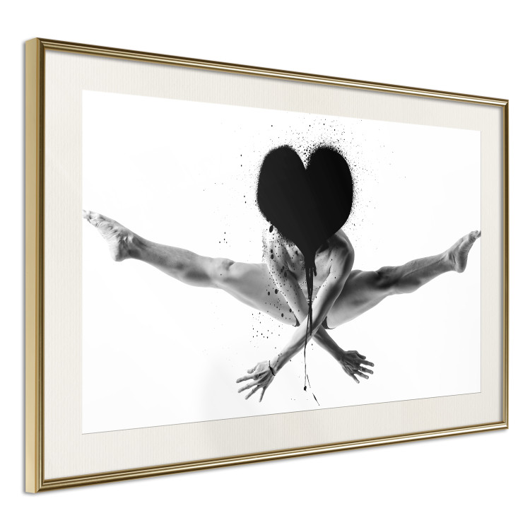 Poster Leap - black and white composition with a man with a heart instead of a face 115187 additionalImage 2