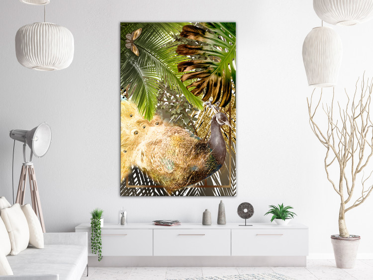 Canvas Art Print Tropical Bird (1-part) - Peacock in Picturesque Jungle Landscape 116387 additionalImage 3