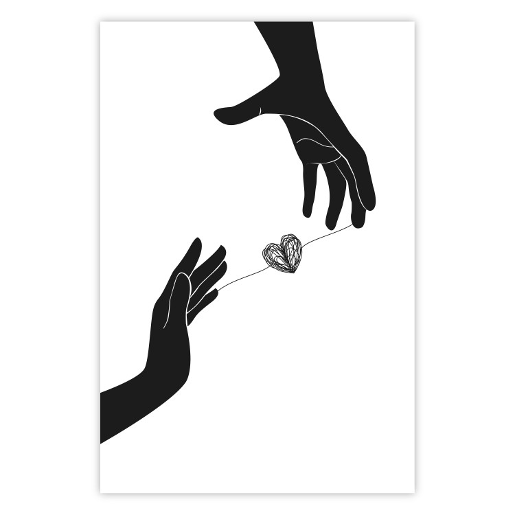 Wall Poster Inseparable Love - black and white simple composition with hands and heart 116787