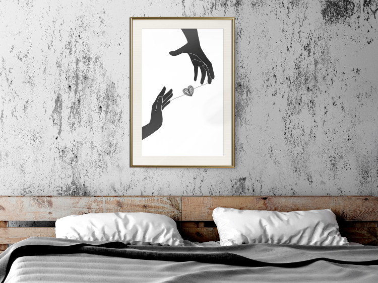Wall Poster Inseparable Love - black and white simple composition with hands and heart 116787 additionalImage 21