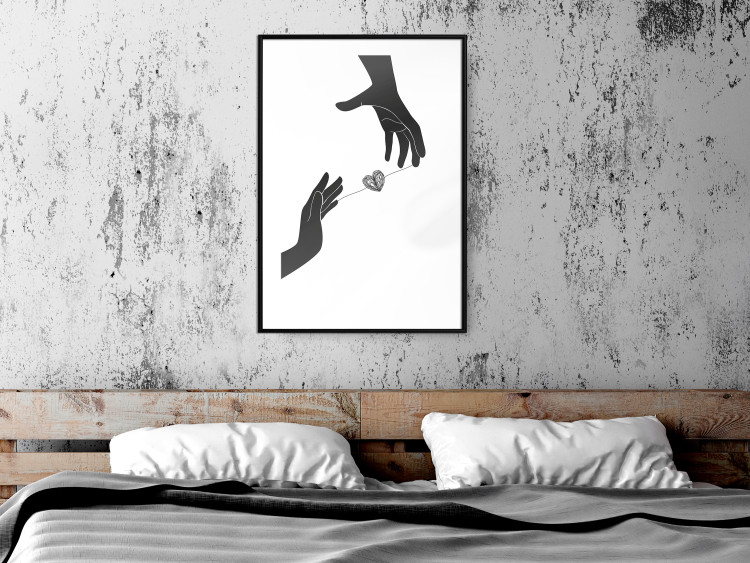 Wall Poster Inseparable Love - black and white simple composition with hands and heart 116787 additionalImage 4