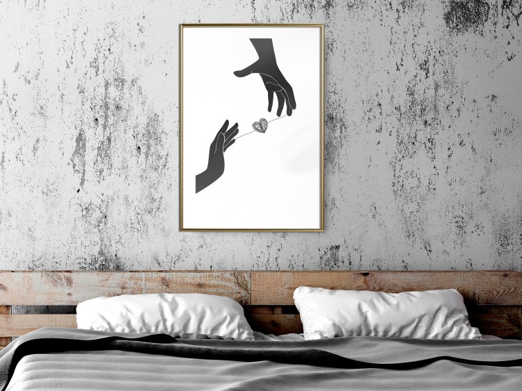 Wall Poster Inseparable Love - black and white simple composition with hands and heart 116787 additionalImage 13