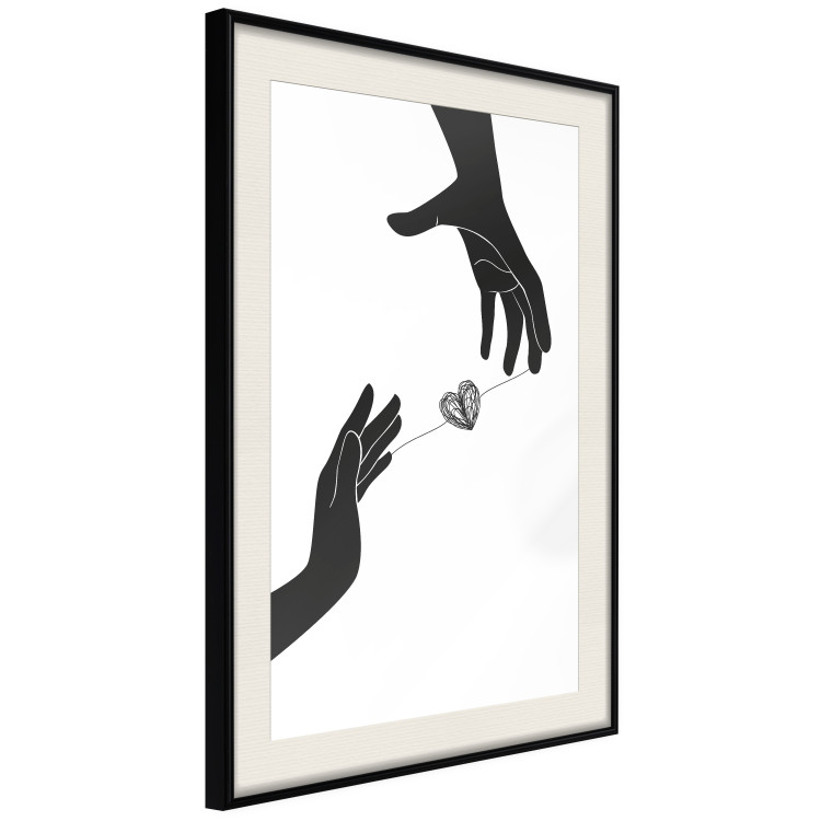 Wall Poster Inseparable Love - black and white simple composition with hands and heart 116787 additionalImage 3