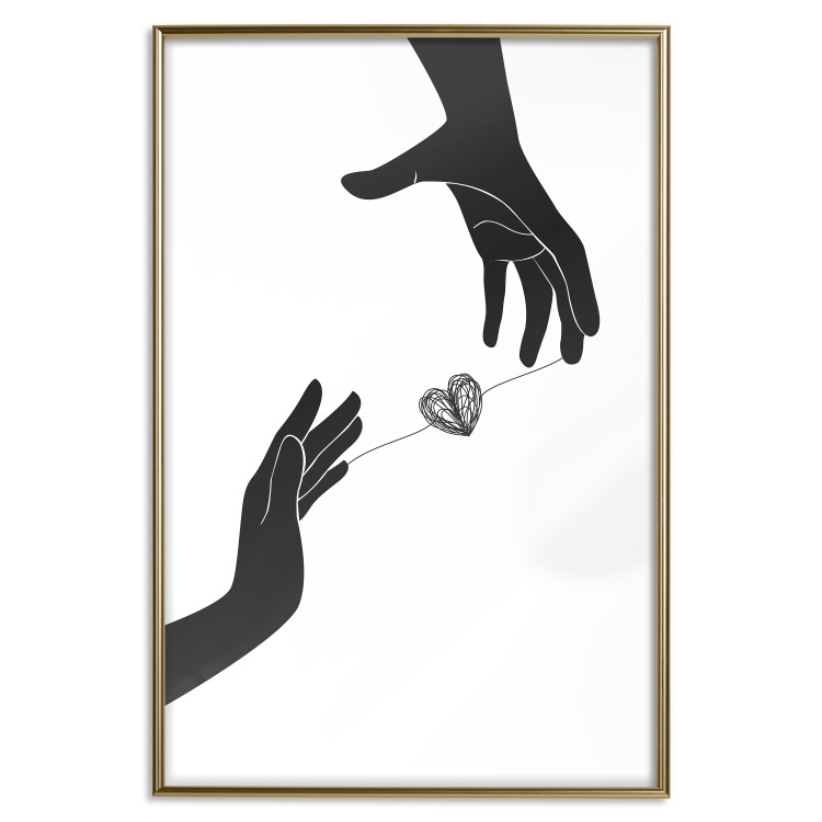 Wall Poster Inseparable Love - black and white simple composition with hands and heart 116787 additionalImage 20