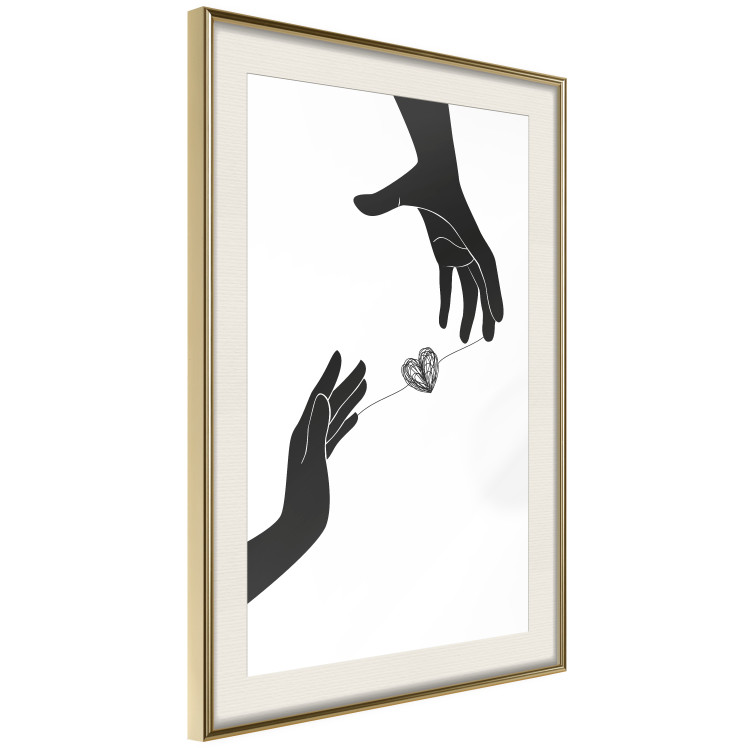 Wall Poster Inseparable Love - black and white simple composition with hands and heart 116787 additionalImage 2