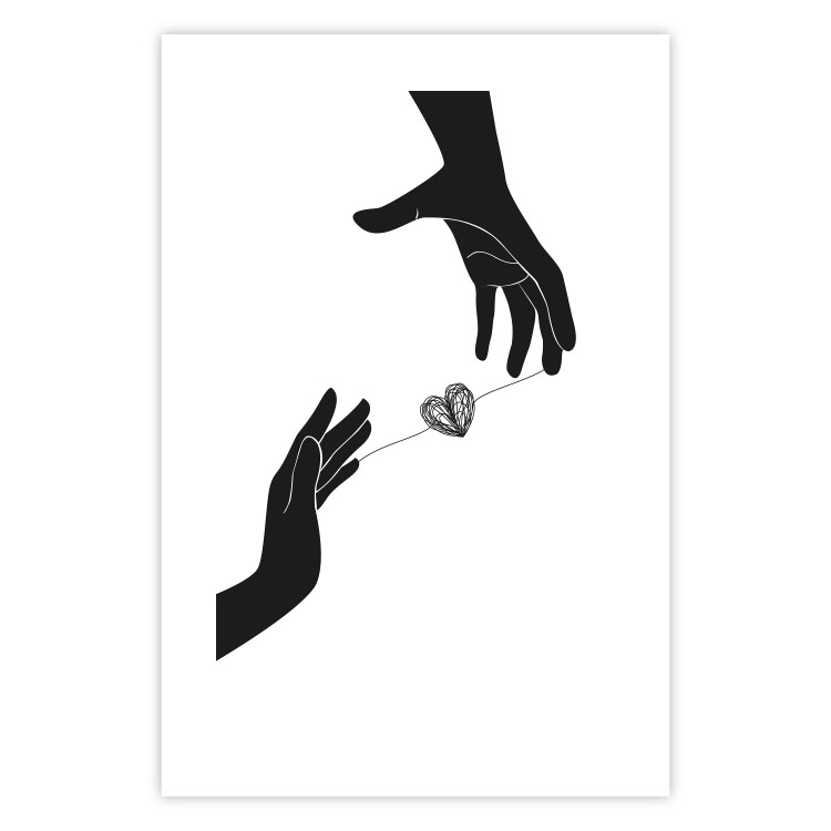 Wall Poster Inseparable Love - black and white simple composition with hands and heart 116787 additionalImage 19