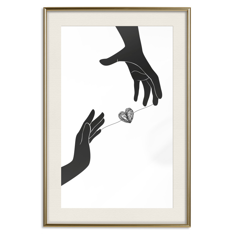 Wall Poster Inseparable Love - black and white simple composition with hands and heart 116787 additionalImage 19