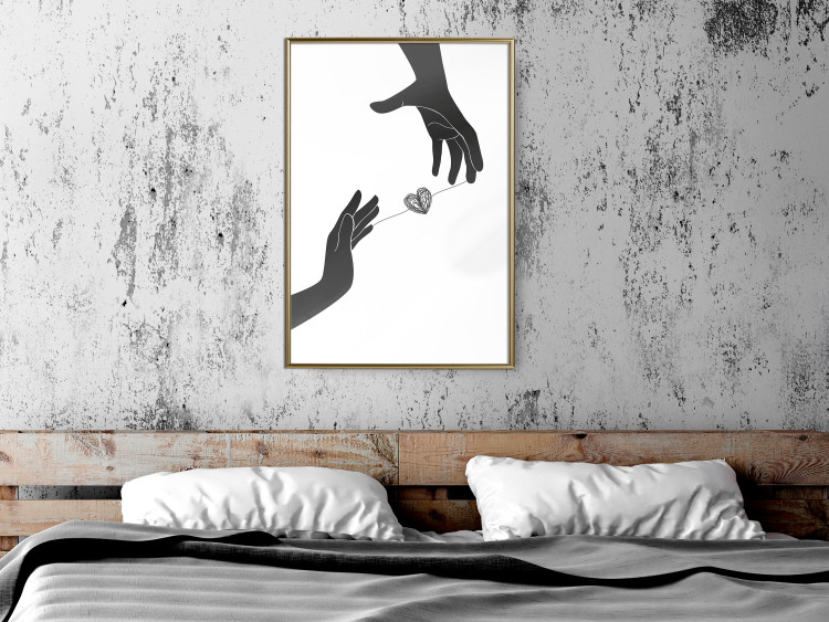 Wall Poster Inseparable Love - black and white simple composition with hands and heart 116787 additionalImage 5