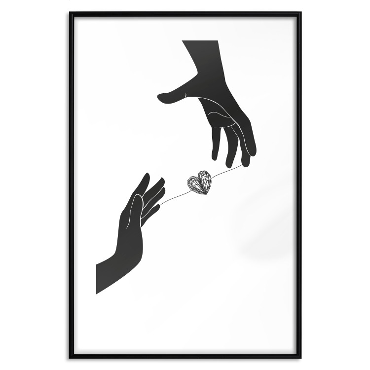 Wall Poster Inseparable Love - black and white simple composition with hands and heart 116787 additionalImage 17
