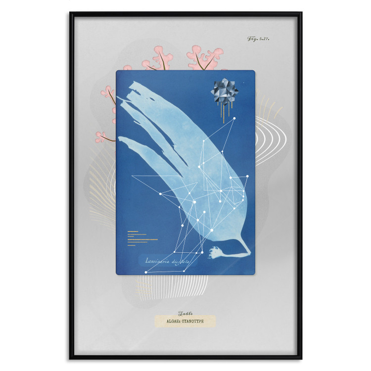 Poster Algae - blue abstraction with a plant motif and texts on gray 116887 additionalImage 24