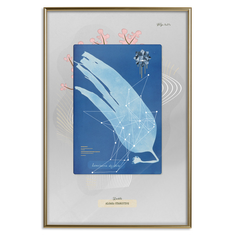 Poster Algae - blue abstraction with a plant motif and texts on gray 116887 additionalImage 20