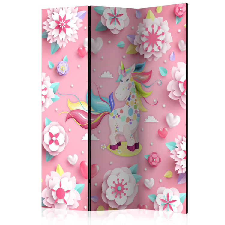 Folding Screen Unicorn in Flowerpot - fantasy horse with a horn and flowers in the background 117387