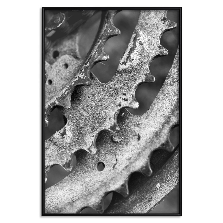 Wall Poster Gear Wheels - black and white shot with a close-up of metal elements 117787 additionalImage 16