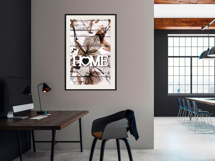 Poster Living Home - autumn composition with a white inscription and flowers in the background 118287 additionalImage 21