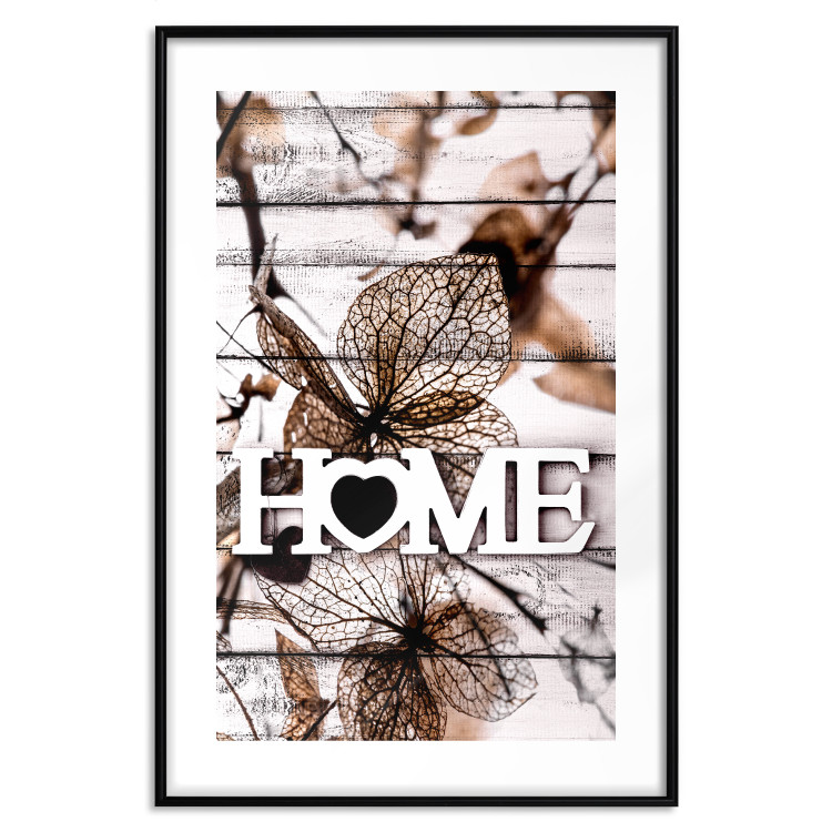 Poster Living Home - autumn composition with a white inscription and flowers in the background 118287 additionalImage 16