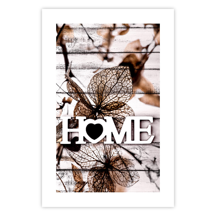 Poster Living Home - autumn composition with a white inscription and flowers in the background 118287 additionalImage 18