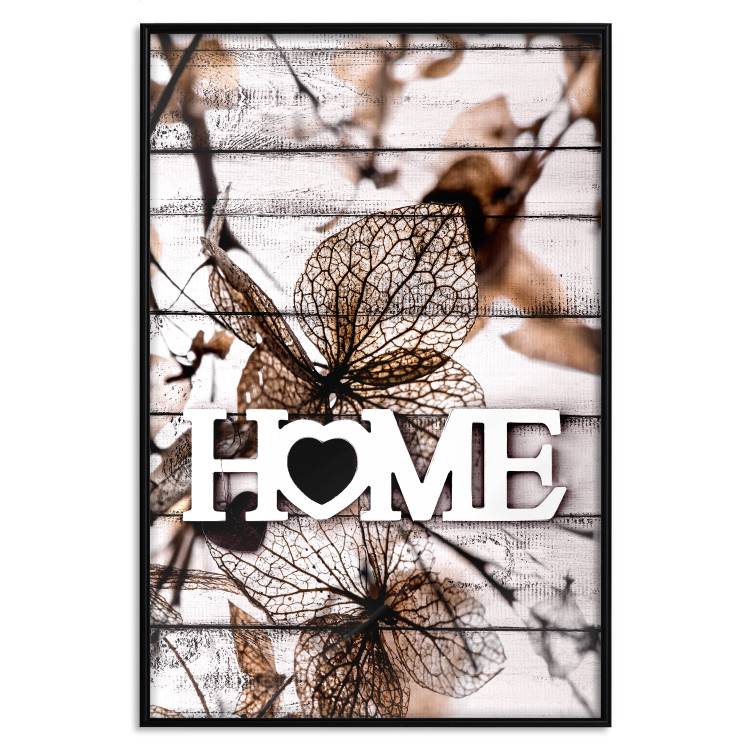Poster Living Home - autumn composition with a white inscription and flowers in the background 118287 additionalImage 16