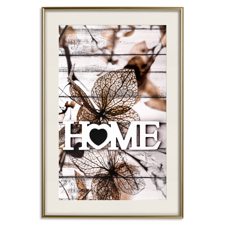 Poster Living Home - autumn composition with a white inscription and flowers in the background 118287 additionalImage 19